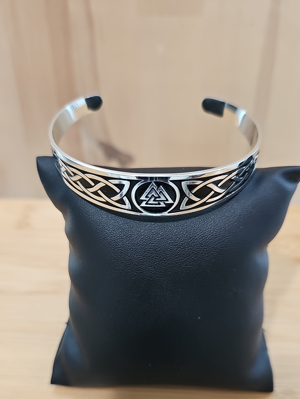 Stainless Steel Viking Knot Cuff Bracelet - Black Inlay